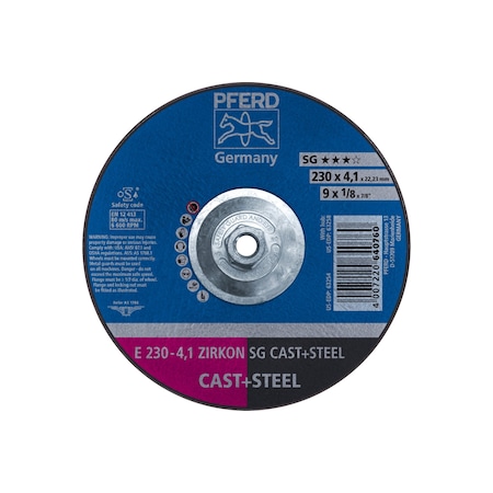 Pferd 9" x 1/8 Grinding Wheel, 5/8-11 Thd. - ZIRKON SG CAST+STEEL - Type 27 63258